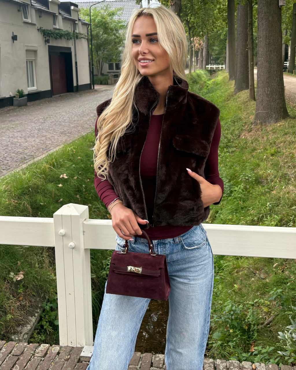 FAUX FUR BODY WARMER BROWN