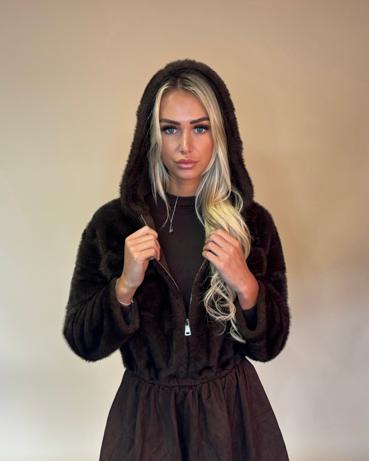 FAUX FUR JACKET BROWN