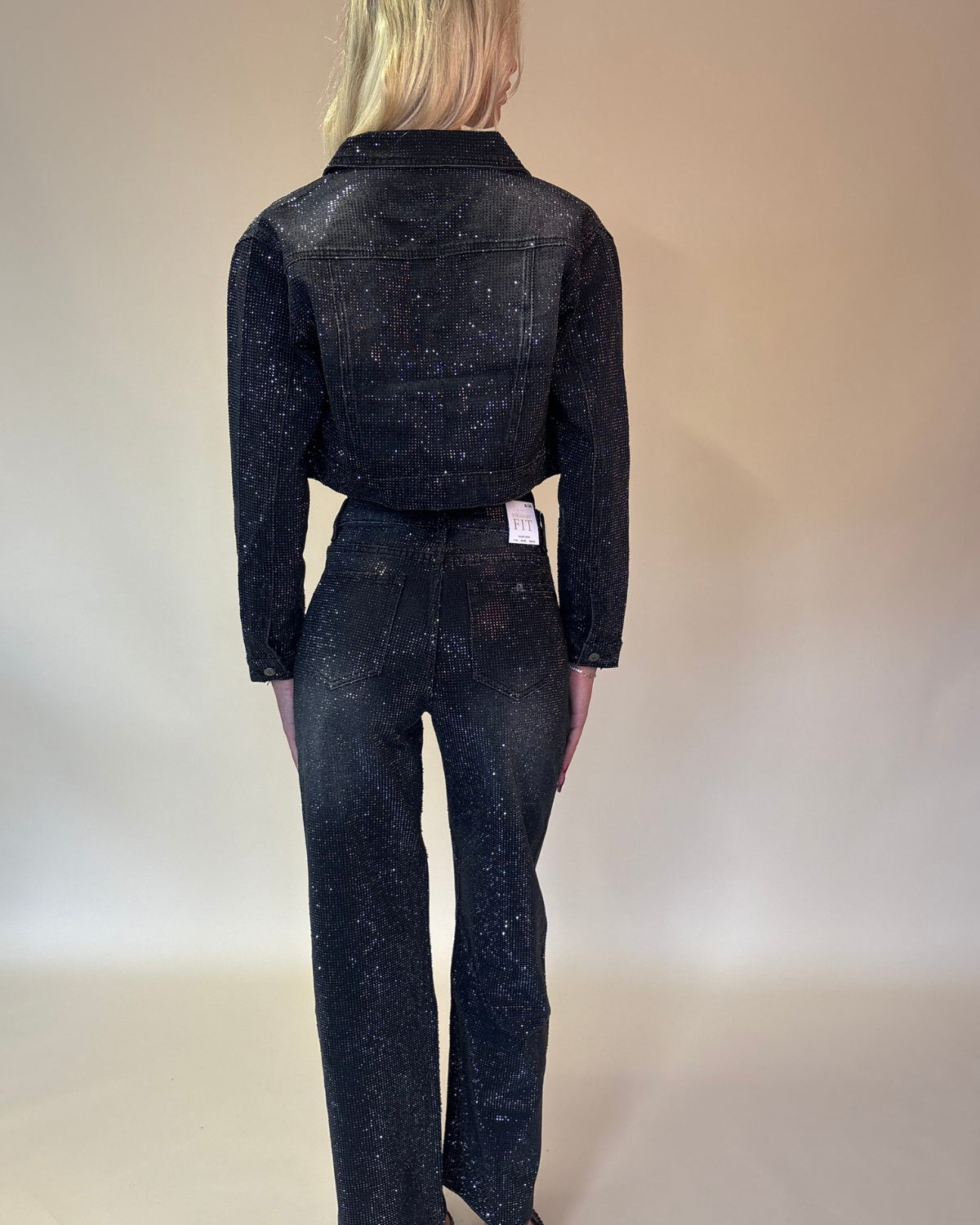 Glitter Denim Set Zwart – Cropped Jacket & Jeans