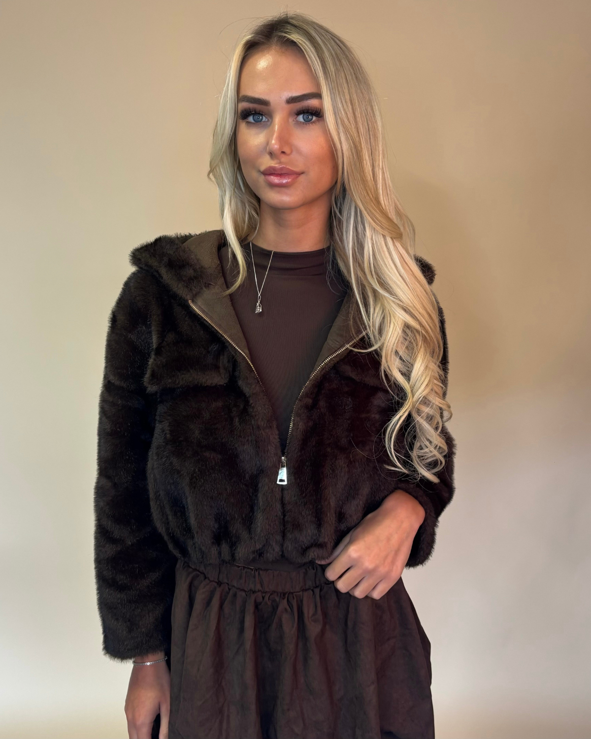 FAUX FUR JACKET BROWN