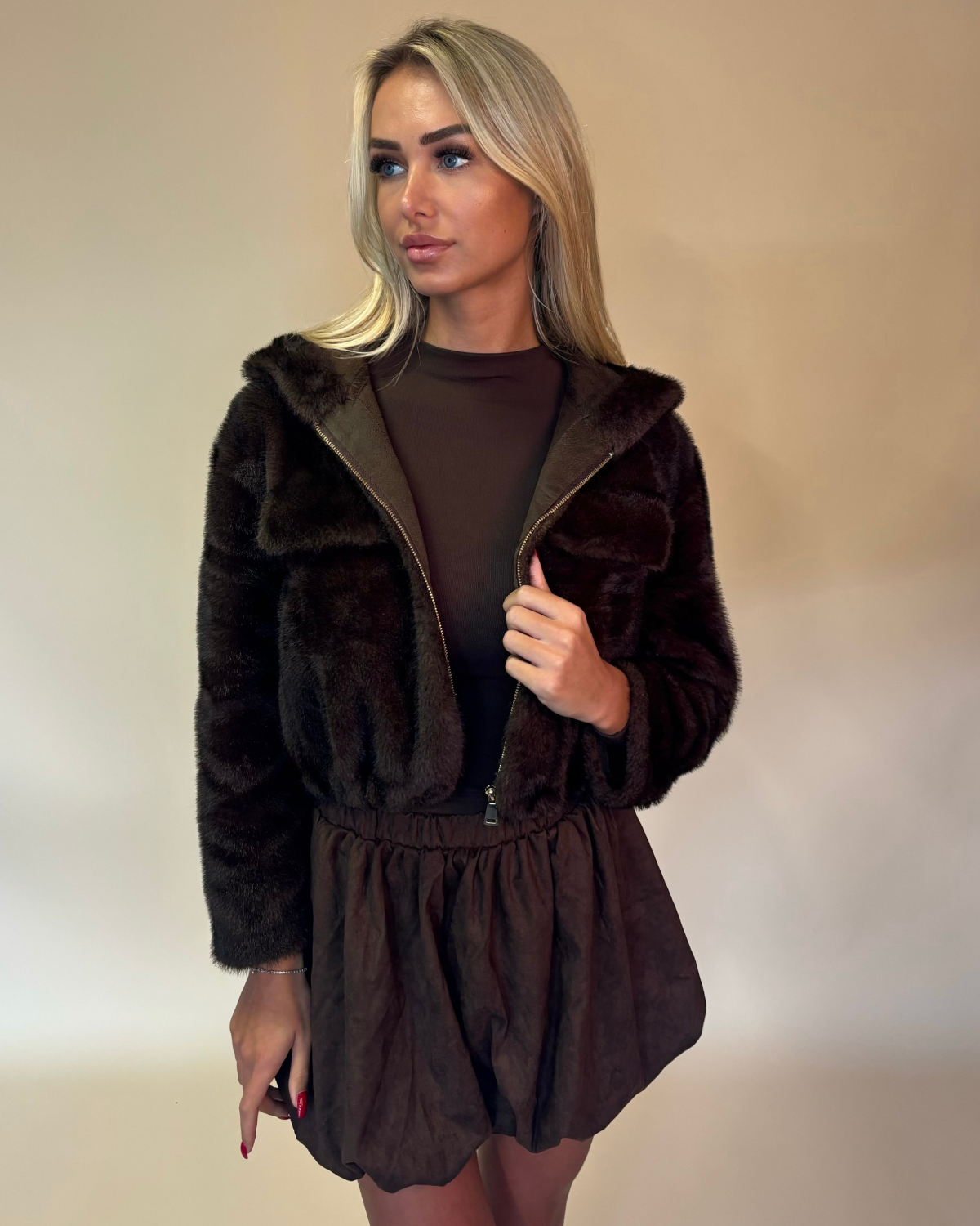 FAUX FUR JACKET BROWN