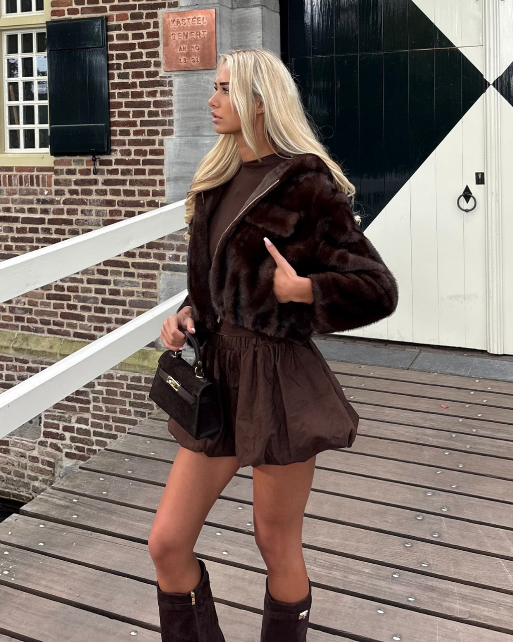 FAUX FUR JACKET BROWN