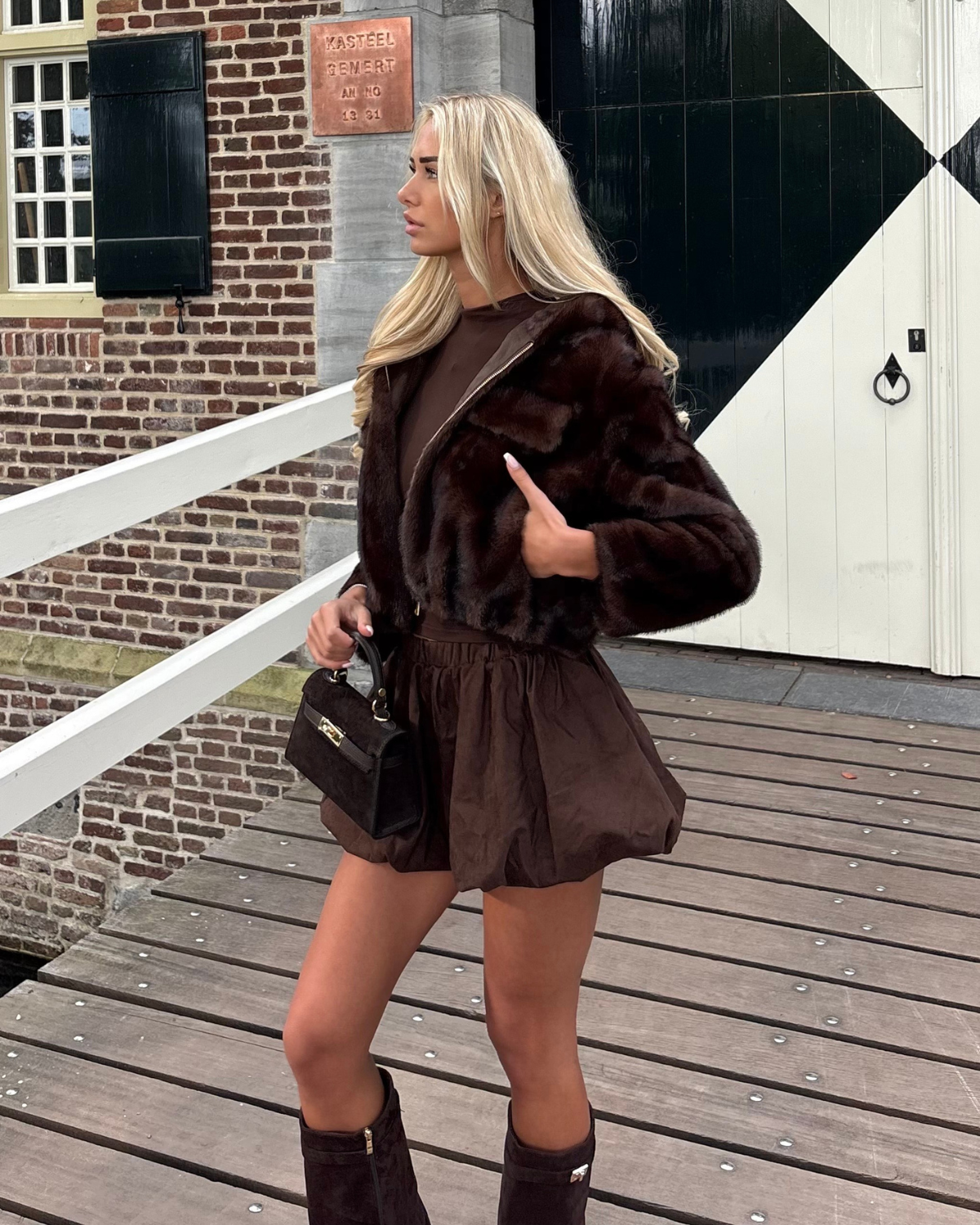 FAUX FUR JACKET BROWN