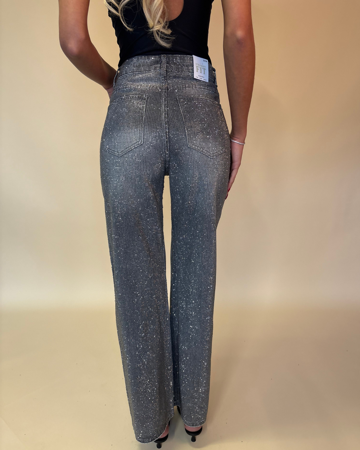 Glitter Denim Set Grijs – Cropped Jacket & Jeans